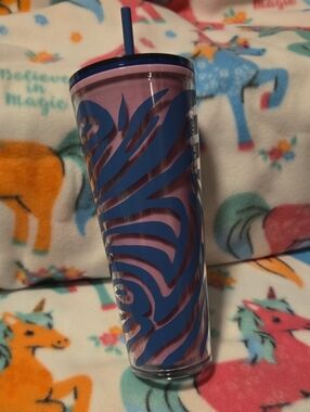 Starbucks Purple and Blue Zebra Stripe Tumbler with Straw